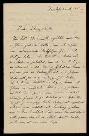 Nr. 11 Brief von Martin Brendel an Karl Schwarzschild. Frankfurt am Main, 21.12.1911