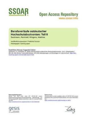 Berufsverläufe ostdeutscher Hochschulabsolventen: Teil II