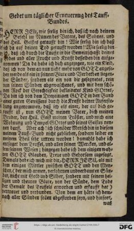 Gebet um täglicher Erneuerung des Tauff-Bundes