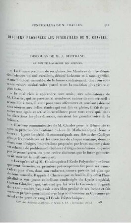 Discours prononcès aux funèrailles de M. Chasles.