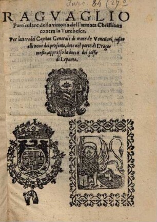 Ragguaglio particulare della vittoria dell'armata Christiana contra la Turchesca