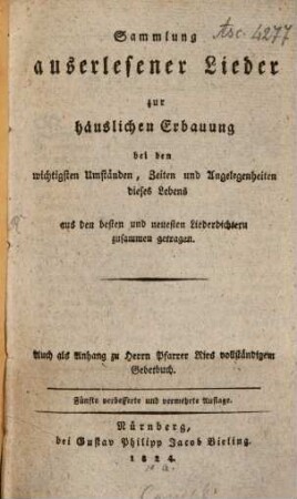 Sammlung auserlesener Lieder zur häuslichen Erbauung