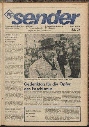 Betriebszeitung 'WF-Sender', Nr.33/1976 (1. Septemberausgabe 1976)