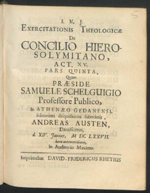 Exercitationis Theologicae De Concilio Hierosolymitano, Act. XV. Pars Quinta