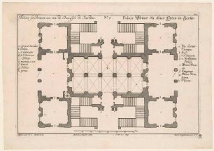Dresden, Palais im Großen Garten, Grundriss des Erdgeschosses mit Maßstab und Legende, No. 5, Blatt 333 aus Engelbrechts Architekturwerk