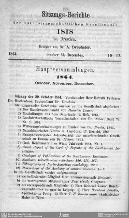 Sitzungsberichte October bis December