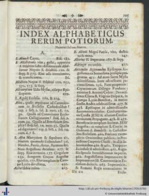 Index Alphabeticus Rerum Potiorum.