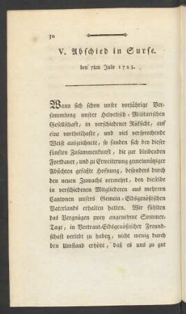 V. Abschied in Surse. den 7ten July 1783.
