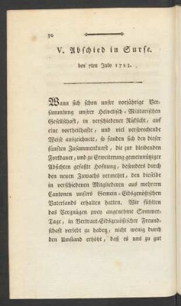 V. Abschied in Surse. den 7ten July 1783.