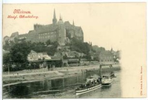 Meißen. Burgberg, Elbe mit Dampfer
