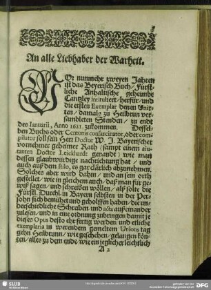 An alle Liebhaber der Warheit