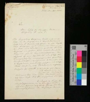 Schreiben an den Chef der dänischen Flotten-Abtheilung III und I, Kiel, 9. Februar 1885