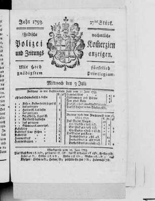 27tes Stück., Ausgabe vom 3. Juli 1793