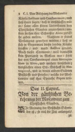 Das II. Capitel. Von der gäntzlichen Bekehrunge der Moscowiter zum Christlichen Glauben.