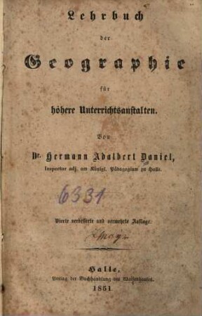 Lehrbuch der Geographie für höhere Unterrichtsanstalten