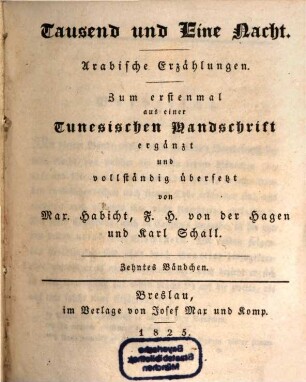 Tausend und eine Nacht : arabische Erzählungen. 10. Bändchen