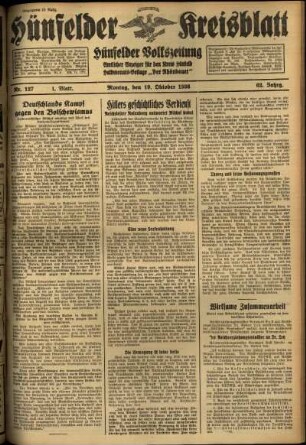 Erste Ausgabe vom Montag, den 19. Oktober 1936.