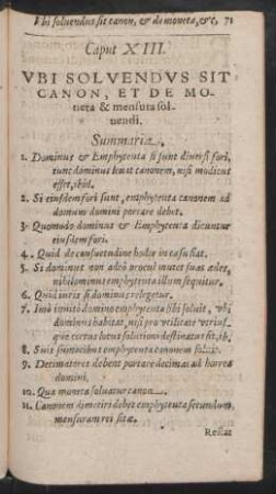 Caput XIII. Ubi Solvendus sit Canon, Et De Moneta & mensura solvendi.
