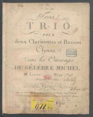 Livre 1: Trois Trio Pour deux Clarinettes et Basson