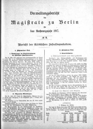 No. 8. Bericht der städtischen Schuldeputation