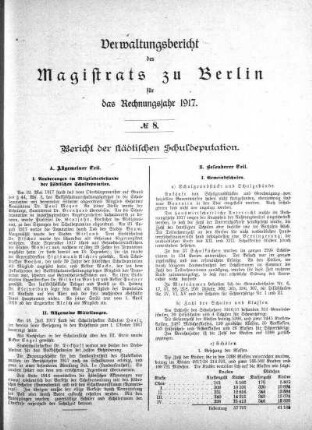 No. 8. Bericht der städtischen Schuldeputation