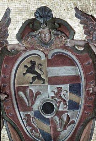 Wappen des Salzburger Erzbischofs Wolf Dietrich von Raitenau, von zwei Engeln getragen