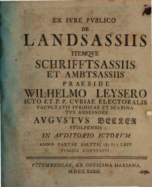 Ex iure publico, de landsassiis, itemque schrifftsassiis et ambtsassiis