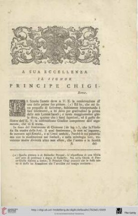 A sua Eccellenza il Signor principe chigi