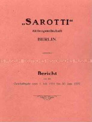 Geschäftsbericht für das Geschäftsjahr 1921/22 mit beglaubigtem Protokoll der Generalversammlung - Sachkonvolut