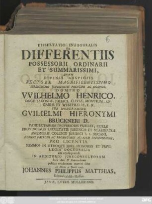 Dissertatio Inauguralis De Differentiis Possessorii Ordinarii Et Summarissimi