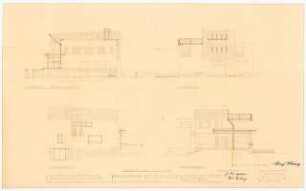 Haus Woythaler, Waldmannstraße, Berlin-Lankwitz: Ansichten 1:100: Südfront - Straßenseite, Ostfront, Nordfront, Westfront; Nachtrag zur Baupolizeizeichnung