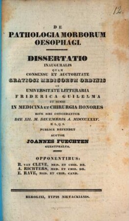 De pathologia morborum oesophagi : Diss. inaug.