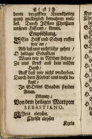 Litaney / Von dem heiligen Martyrer Sebastiano.