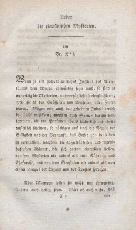 Ueber die eleusinischen Mysterien