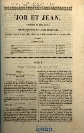 Job et Jean : Vaudeville en deux actes