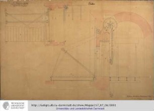 Mainz. Fort Gustavsburg. Grundriß und Profile der Zugbrücke. Copirt im August 1864 von Oberlieutenant Scherf.