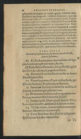 Pars Sexta. Recitatio prophetationis Zachariae tum de Christo, tum de Johanne.