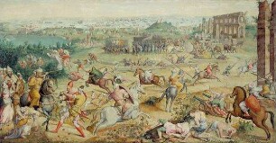 Ein erfolgloser Ausfall der Türken bei Tunis (Der Kriegszug Kaiser Karls V. gegen Tunis 1535). Kopie nach den Kartons (5. Karton) für die Tapisserie-Serie für Karl V. (6. Teppich der "editio princeps" 1548-1554 von Wilhelm de Pannemaker)