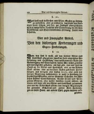 Vier und Zwanzigster Articul. Von den bisherigen Forderungen und Gegen-Forderungen.