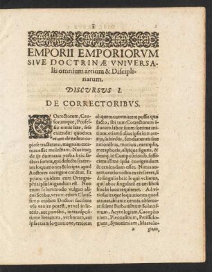 Emporii Emporiorum Sive Doctrinae Universalis omnium artium & Disciplinarum. Discursus I.