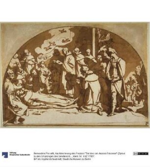 Nachzeichnung des Freskos "Tod des sel. Alessio Falconeri" (Zyklus zu den Ursprüngen des Servitenordens im Chiostrino dei Morti der Santissima Annunziata in Florenz)