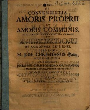 De Convenientia Amoris Proprii Et Amoris Communis