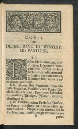 Caput I. De Defeinitione Et Synonymis Pastoris