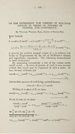 On the expression for cosines of multiple angles in terms of powers of cosines, and conversely.