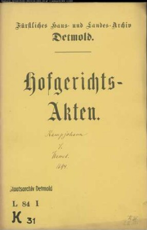 Kamphans, Witwe zu Ehrentrup gegen Bernd Wessel zu Wissentrup - Schuldforderung
