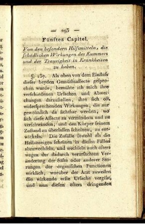 Fünftes Capitel. Von den besondern Hilfsmitteln, die schädlichen Wirkungen des Kummers und der Traurigkeit in Krankheiten zu heben.