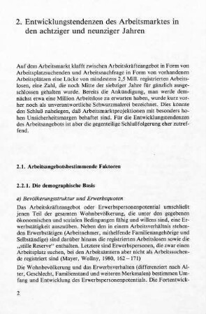 2-61, 2. Entwicklungstendenzen des Arbeitsmarktes in den achtziger und neunziger Jahren
