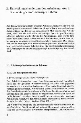 2-61, 2. Entwicklungstendenzen des Arbeitsmarktes in den achtziger und neunziger Jahren