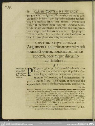 Caput III. Atque Ultimum Argumenta aduersus ius retractandi transactionem, nouis instrumentis repertis, eorumque discussio ac dissolutio