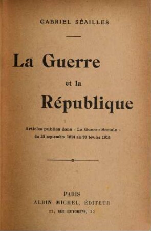 La Guerre et la République
